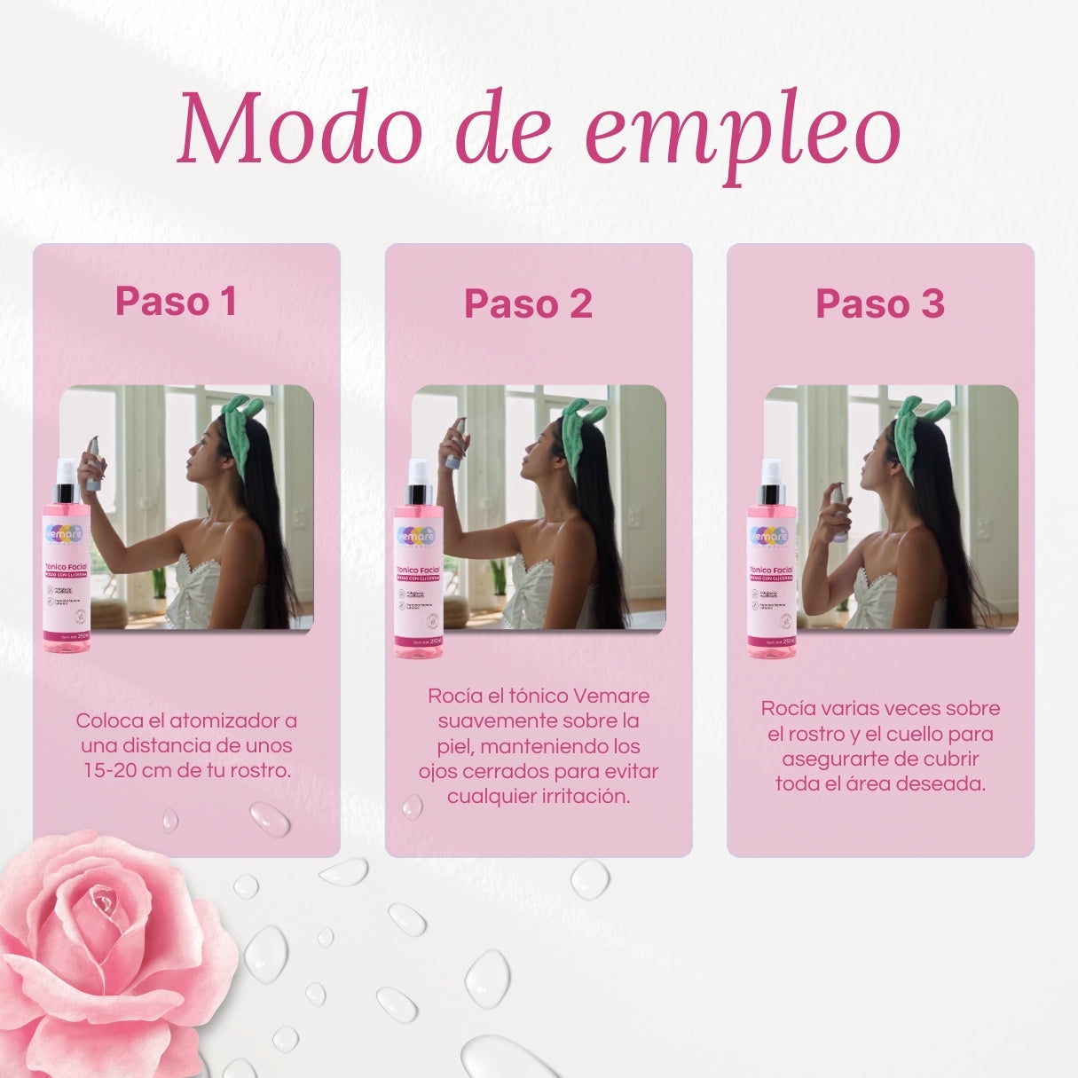 Tónico Facial De Rosas Con Glicerina Vemare Limpiador 250ML