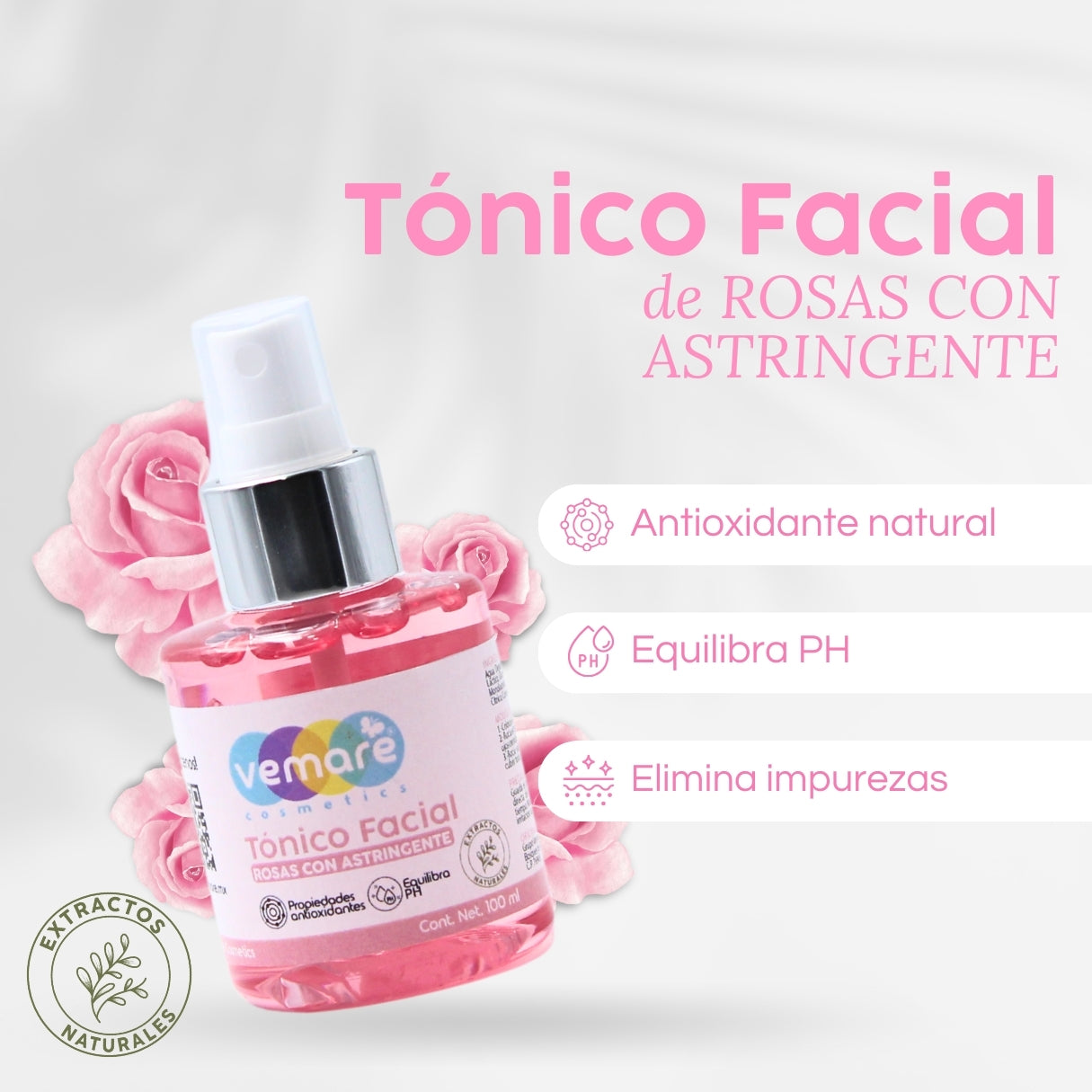 Tónico Facial De Rosas Con Astringente Vemare 100ML