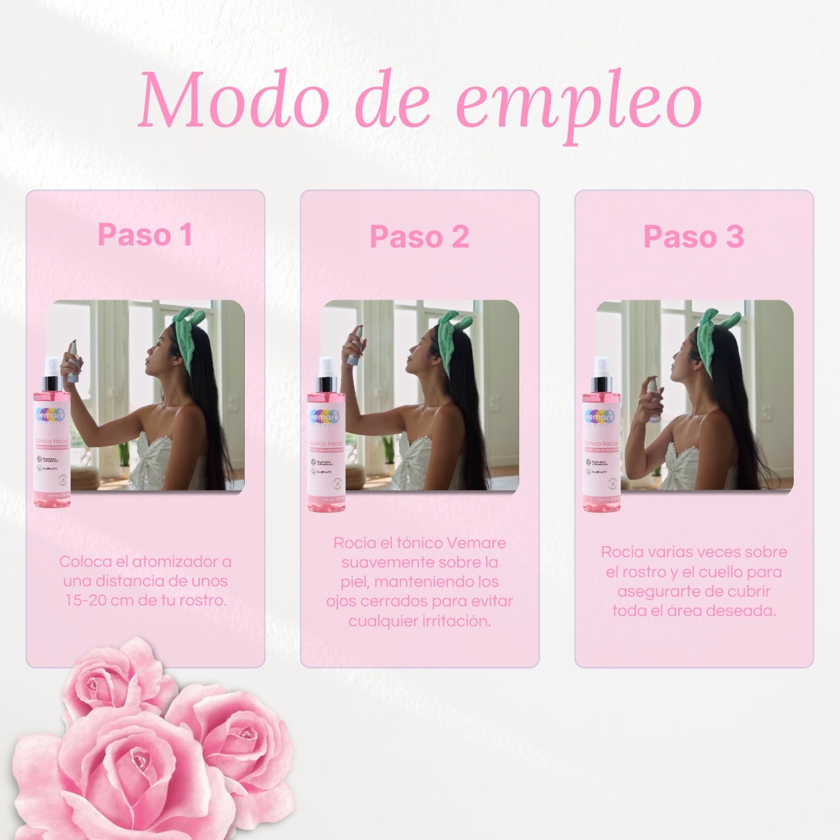 Tónico Facial De Rosas Con Astringente Vemare 250ml