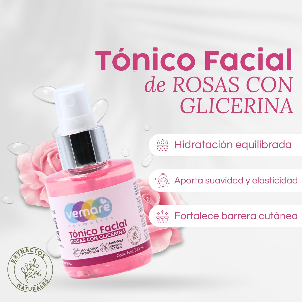 Tónico Facial De Rosas Con Glicerina Vemare Limpiador 100ml