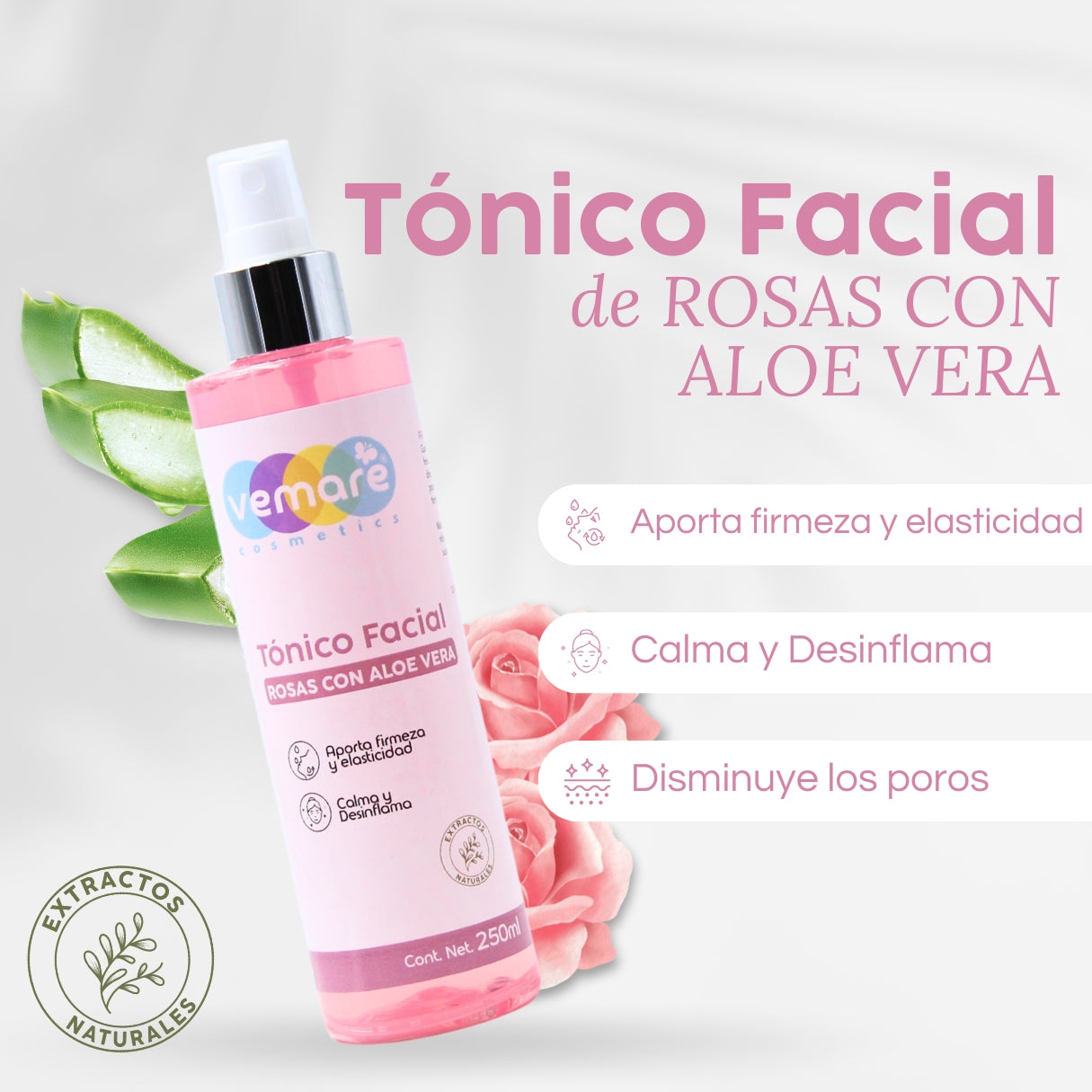 Tónico Facial Rosas Con Aloe Vera Vemare 250ML