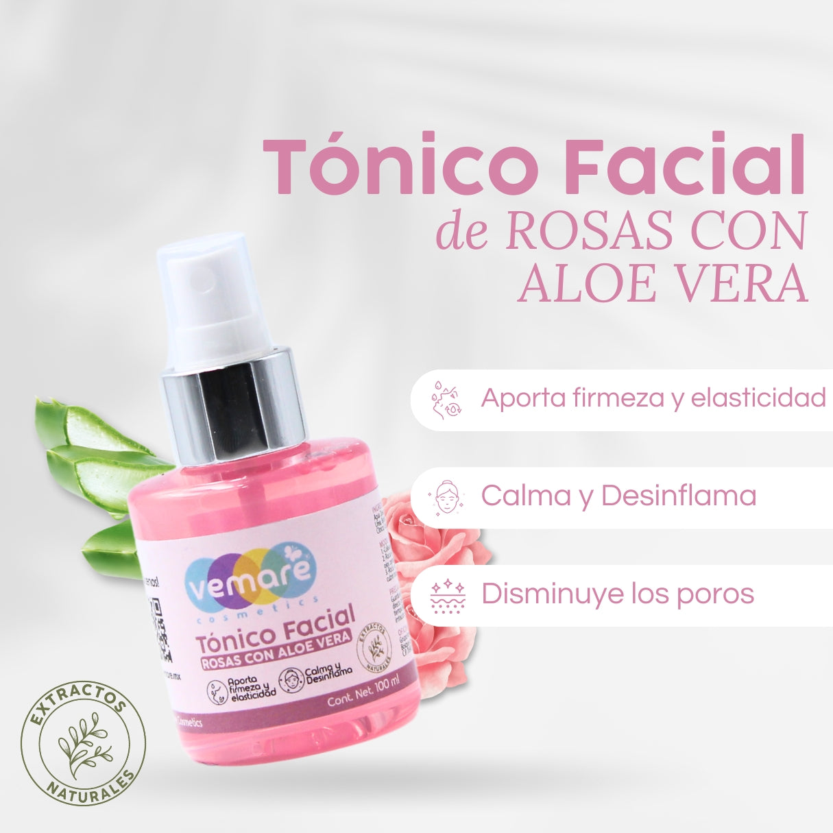 Tónico Facial Rosas Con Aloe Vera Vemare 100ML