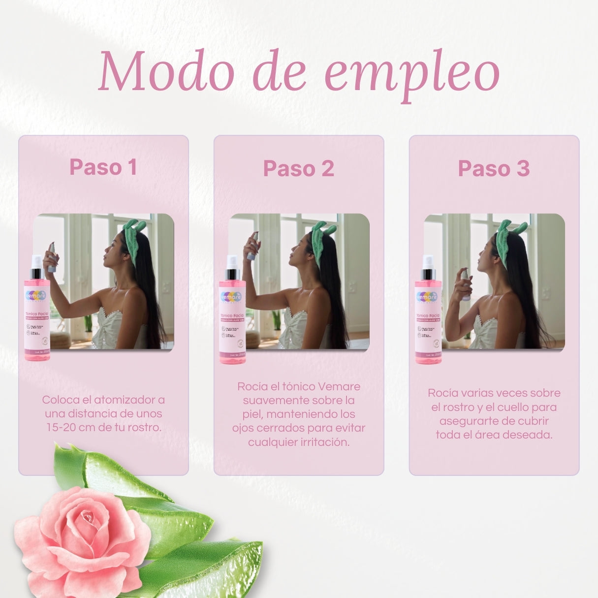 Tónico Facial Rosas Con Aloe Vera Vemare 250ML