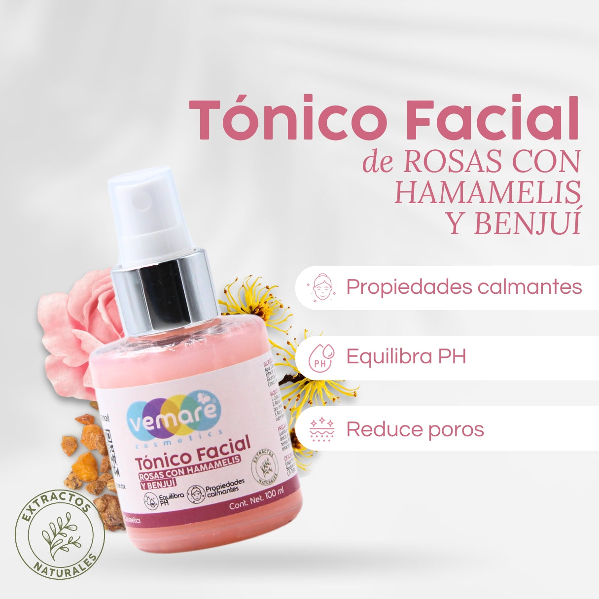 Tónico Facial Rosas Con Hamamelis Y Benjuí Vemare 100ML